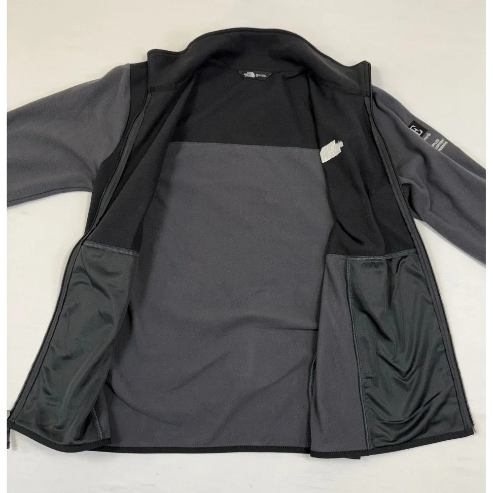 The North Face Men's Medium‎ Full Zip Fleece Jacket Black Grey Embroidered Logo
